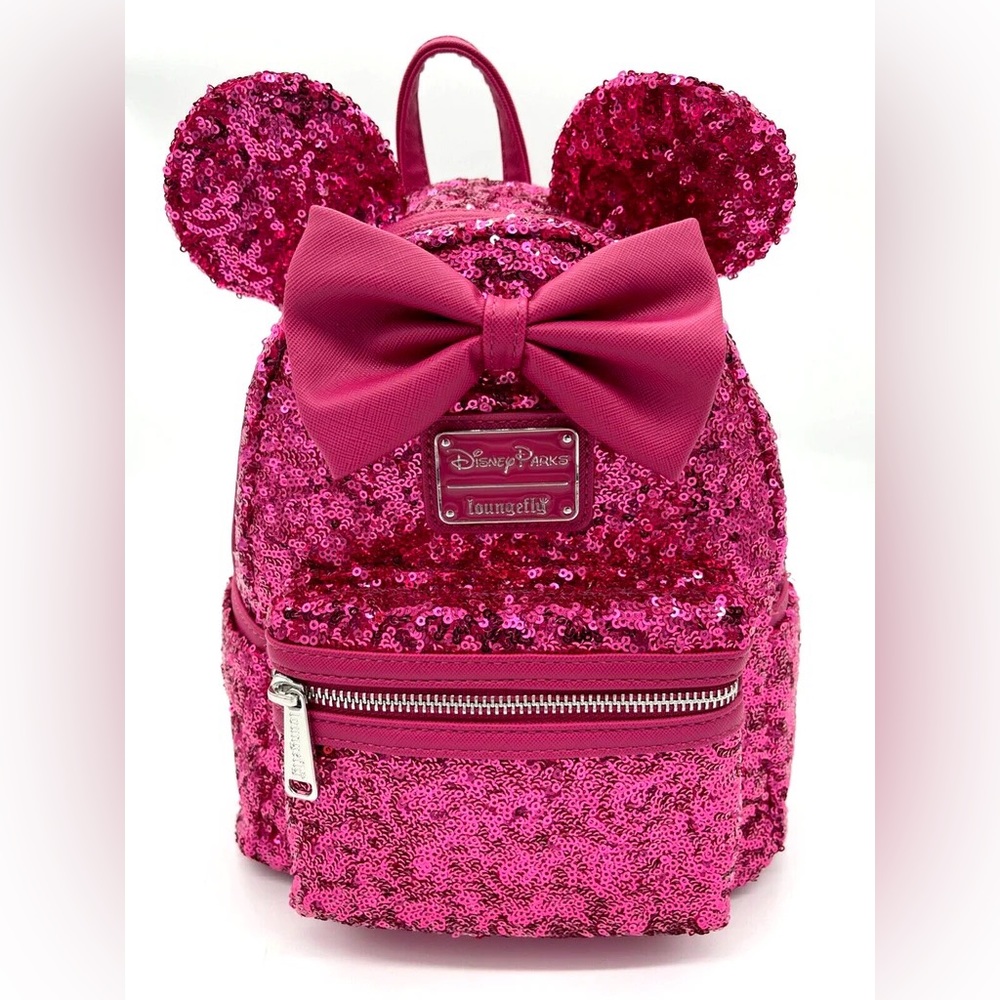 NEW Disney Parks Minnie Mouse Sequin Loungefly Mini Backpack Pink Magenta